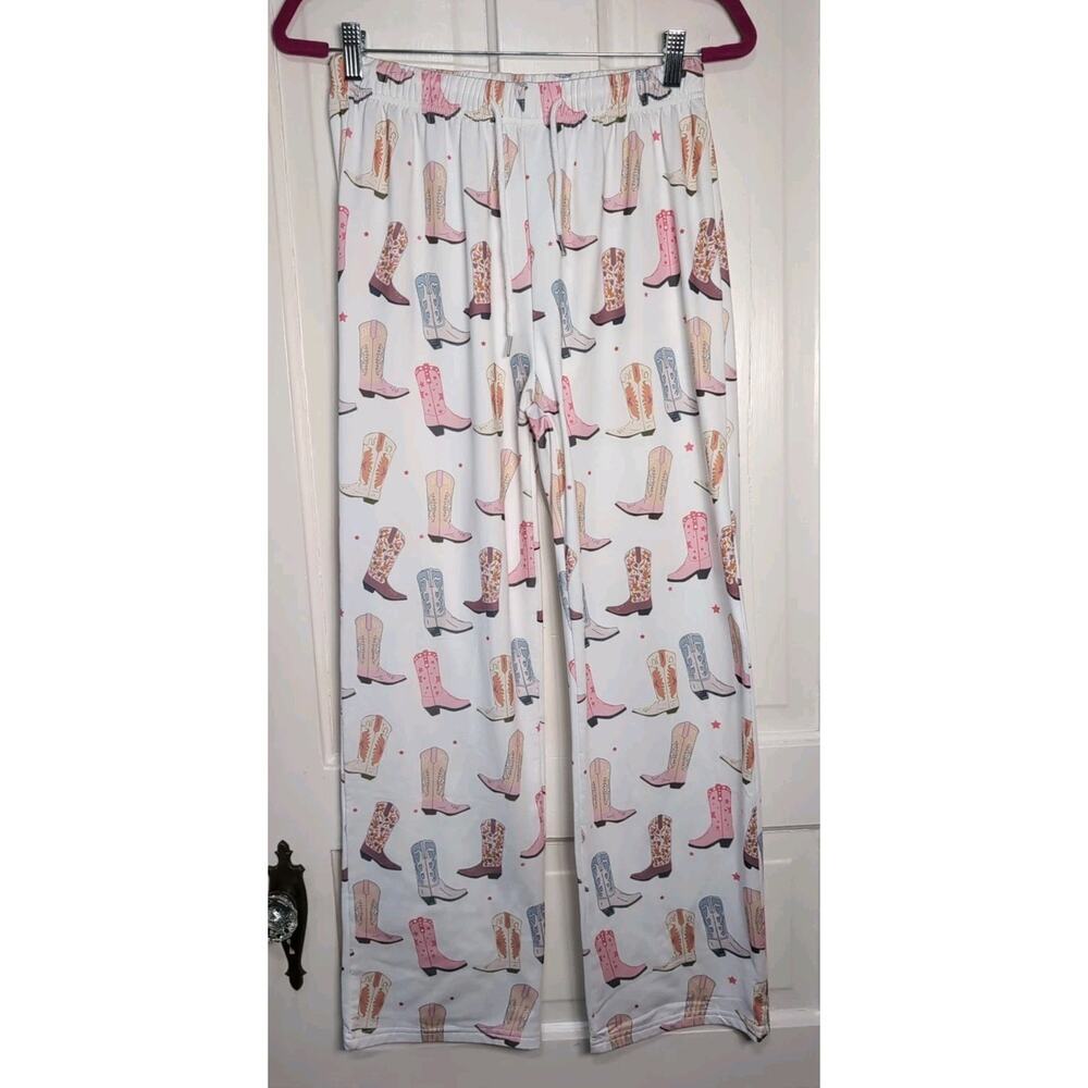 Paisley Box Cowboy Boot Print Pajama Pants Western Women's S (1134)